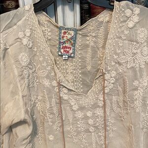 Johnny Was Cream Floral Embroidered Top